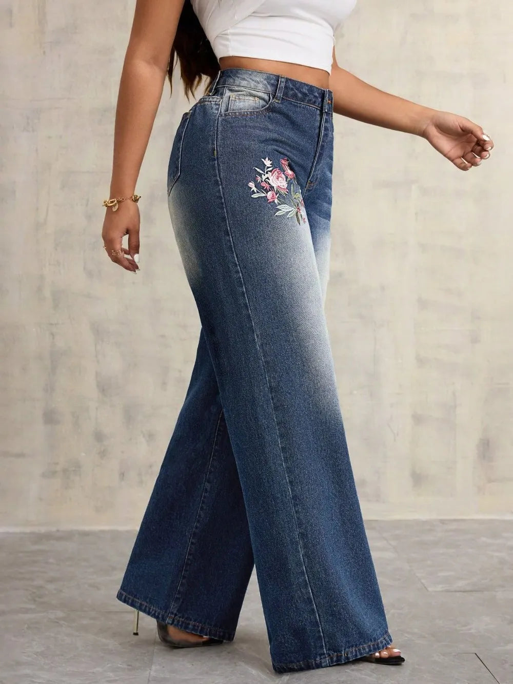 RAWPHASE Embroidered Wide-Leg Jeans – Limited Edition