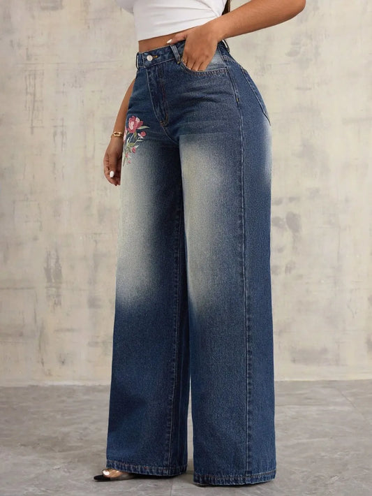 RAWPHASE Embroidered Wide-Leg Jeans – Limited Edition